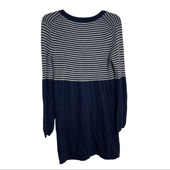BCBGMAXAZRIA Women's Navy Blue White Striped Bell Sleeve Henley Sweater Size L - Picture 3 of 3